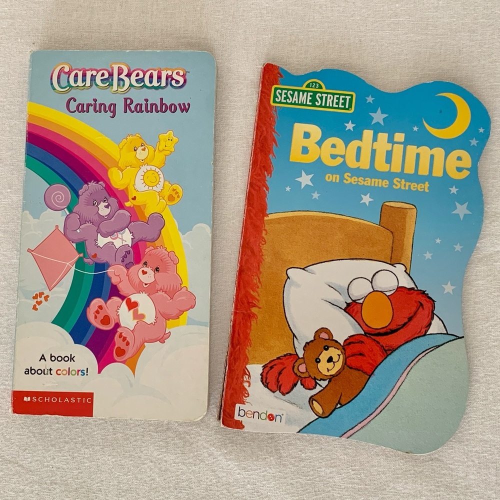 2 Baby Toddler Board Books Care Bears Caring Rainbow & Bedtime on Sesame Street